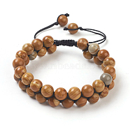 Adjustable Natural Petrified Wood Braided Bead Bracelets, with Nylon Thread, 2 inch~2-1/4 inch(5~5.8cm), 8~8.5mm(BJEW-E351-01H)