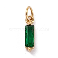 304 Stainless Steel Cubic Zirconia Pendants, Rectangle, Golden, Dark Green, 17x4x4mm, Hole: 5mm(STAS-E487-21G-06)