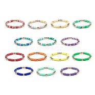 14Pcs 14 Color Handmade Polymer Clay Disc Surfer Stretch Bracelets Set, Synthetic Hematite Beaded Preppy Bracelets for Women, Mixed Color, Inner Diameter: 2-1/4 inch(5.8cm), 1Pc/color(BJEW-JB08826)