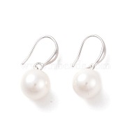 Shell Pearl Dangle Earrings, with Brass Earring Hooks, Round, Platinum, 27mm, Pin: 0.9mm(EJEW-F233-01P)