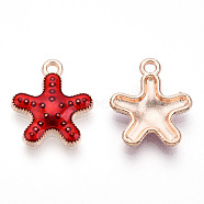 Alloy Enamel Pendants, Light Gold, Starfish/Sea Stars, FireBrick, 16x14x3mm, Hole: 1.5mm(ENAM-CJC0014-02C)