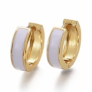 Brass Huggie Hoop Earrings, with Enamel, Long-Lasting Plated, Real 18K Gold Plated, Ring, White, 13x4mm, Pin: 1mm(EJEW-F260-05B-G)