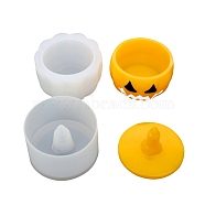 Halloween Theme DIY Pumpkin Jack-O'-Lantern Storage Box & Lid Silicone Molds Set, Resin Casting Molds, for UV Resin & Epoxy Resin Craft Making, White, 87~92x90x51~54mm, Inner Diameter: 59~82mm(DIY-G058-A01)