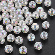 Transparent Crackle Acrylic Beads, AB Color Plated, Round, Creamy White, 8x7mm, Hole: 1.8mm, about 1745pcs/500g(MACR-S373-66-L06)