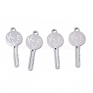 201 Stainless Steel Pendants, Laser Cut, Key, Stainless Steel Color, 20x8x1mm, Hole: 1.4mm(STAS-N091-74)