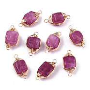 Natural Agate Links Connectors, Light Gold Tone Brass Wire Wrapped, Cube, Medium Orchid, 17x8.5x7mm, Hole: 1.6mm(G-T131-99E)