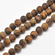 Frosted Natural Tiger Eye Round Bead Strands, 10mm, Hole: 1mm, about 38pcs/strand, 15.5 inch(G-E262-02-10mm)