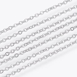 Tarnish Resistant 304 Stainless Steel Cable Chains, Soldered, Flat Oval, Stainless Steel Color, 1.6x1.3x0.3mm(CHS-F006-01A-P)