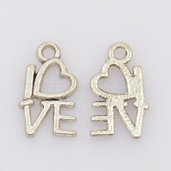 Valentine Gifts Ideas Tibetan Style Alloy Pendants, Lead Free and Cadmium Free, Heart with Love, Antique Silver, 14.5x8mm, Hole: 1mm(LF0299Y)