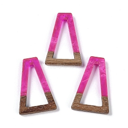 Resin & Wood Pendants, Hollow Triangle Charms, Fuchsia, 38x24.5x3.5mm, Hole: 2mm(WOOD-F015-10C)