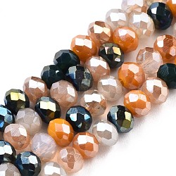 Glass Beads Strands, AB Color Plated, Faceted, Rondelle, Orange, 3.5x3mm, Hole: 0.8mm, about 132~140pcs/strand, 14.80 inch~15.16 inch(37.6cm~38.5cm)(X-GLAA-T006-16B)