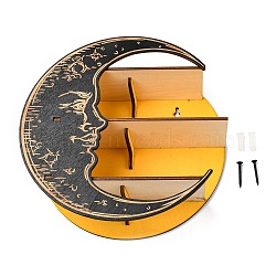 Wooden Crescent Moon Shelf for Crystals, Witchcraft Floating Wall Shelf, Steel Blue, 254x85mm(WICR-PW0004-001C)