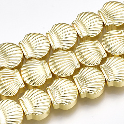Electroplate Non-magnetic Synthetic Hematite Beads Strands, Scallop Shell Shape, Golden Plated, 8x9x4mm, Hole: 1mm, about 50pcs/strand, 15.9 inch(X-G-T061-181G)