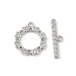 Brass Pave Clear Cubic Zirconia Toggle Clasps, Heart, Real Platinum Plated, Ring: 16x14x1.5mm, Hole: 1.4mm, Bar: 18.5x5x1.5mm, Hole: 1.4mm(KK-P234-83P)