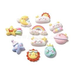 Cartoon Cloud & Rainbow & Earth & Planet Opaque Resin Decoden Cabochons, Mixed Shapes, Mixed Color, 18~28x20~32x7.5~8.5mm(RESI-R443-03)