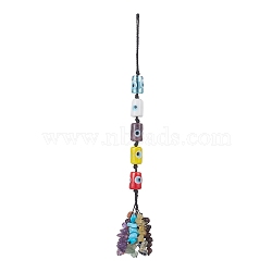 Handmade Evil Eye Lampwork Pendant Decorations, Braided Nylon Thread and Gemstone Chip Tassel Hanging Ornaments, Column, 19cm(HJEW-JM01053-01)