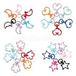 40Pcs 4 Style Spray Painted Alloy Swivel Snap Hooks Clasps, Star & Moon & Flower & Heart, Mixed Color, 34~35.5x19~24.5x6~6.5mm, Hole: 5x9mm, 10pcs/style(FIND-LS0001-52)