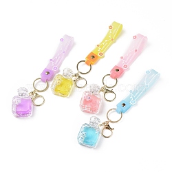 Acrylic Bottle Keychain, with Light Gold Tone Alloy Lobster Claw Clasps, Iron Key Ring and PVC Plastic Tape, Mixed Color, 22cm(KEYC-G049-05)