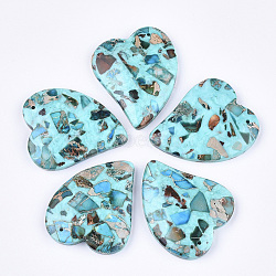 Assembled Synthetic Imperial Jasper and Turquoise Pendants, Dyed, Heart, Cyan, 39.5x35x6.5mm, Hole: 1.4mm(G-S329-054A)