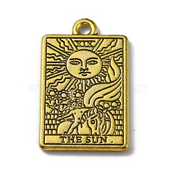 Zinc Alloy Pendants, Rectangle with Tarot Charm, Antique Golden, The Sun XIX, 23.3x14x1.5mm, Hole: 1.8mm(PALLOY-WH0105-05E-AG)