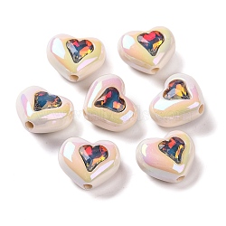 Plating Acrylic Beads, Heart, Olive, 16x19x11.5mm, Hole: 2.5mm(OACR-Z022-01E)