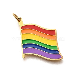 Pride 304 Stainless Steel Enamel Pendants, Rainbow Color, with Jump Ring, Flag, 28x20x1.5mm, Hole: 3.5mm(STAS-B079-01G-09)