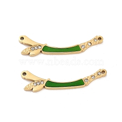 Ion Plating(IP) 304 Stainless Steel Green Enamel Links, Bamboo Stick Connector Charms with Crystal Rhinestone, Golden, 7x30x1.5mm, Hole: 1.2mm(STAS-I309-13G)