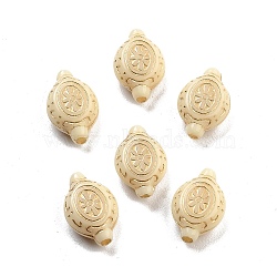 Plating Acrylic Beads, Golden Metal Enlaced, Oval with Flower, Wheat, 13.5x9x4.5mm, Hole: 1.6mm, 1666pcs/500g(OACR-Q084-11A)