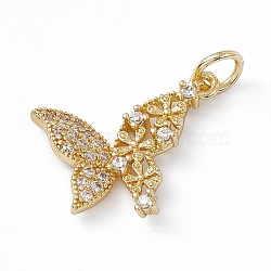 Rack Plating Brass Cubic Zirconia Pendants, Butterfly Charm, with Jump Ring, Long-Lasting Plated, Lead Free & Cadmium Free, Real 18K Gold Plated, 23.5x19x3mm, Hole: 4mm(KK-M236-09G)