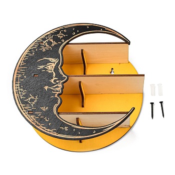 Wooden Crescent Moon Shelf for Crystals, Witchcraft Floating Wall Shelf, Steel Blue, 254x85mm