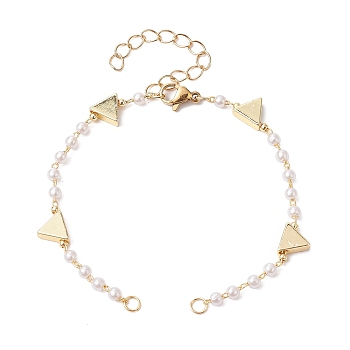 Handmade CCB Plastic Imitation Pearl Beaded Chains Bracelet Making, with Brass Triangle & Lobster Claw Clasp, Fit for Connector Charms, Golden, 6-1/2 inch(16.5cm)