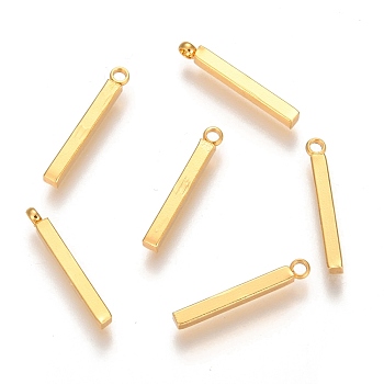 304 Stainless Steel Pendants, Rectangle/Bar, Golden, 17.5x2x2mm, Hole: 1.7mm