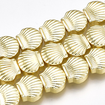 Electroplate Non-magnetic Synthetic Hematite Beads Strands, Scallop Shell Shape, Golden Plated, 8x9x4mm, Hole: 1mm, about 50pcs/strand, 15.9 inch