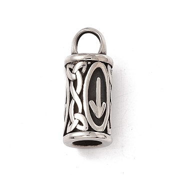 304 Stainless Steel Pendant, Column with Runes/Futhark/Futhorc, Antique Silver, 25.5x10.5mm, Hole: 5mm