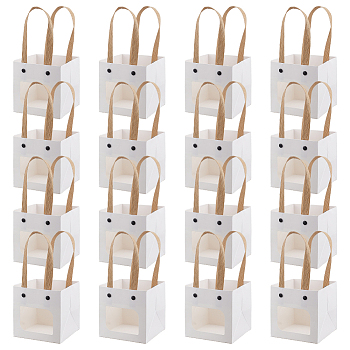 Paper Gift Bags, with Plastic Visible Window and Handles, White, unfold: 20.1x10x10.1cm