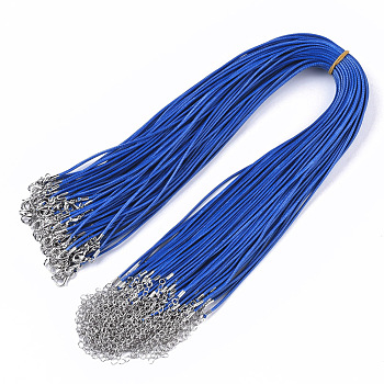 Waxed Cotton Cord Necklace Making, with Alloy Lobster Claw Clasps and Iron End Chains, Platinum, Blue, 17.4 inch(44cm), 1.5mm