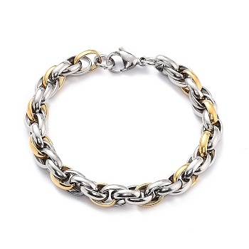 304 Stainless Steel Rope Chain Bracelet for Men Women, Two-tone Bracelet, Golden & Stainless Steel Color, 7-5/8 inch(19.5cm)