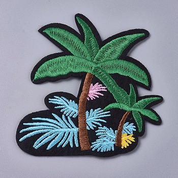 Computerized Embroidery Cloth Iron On/Sew On Patches, Costume Accessories, Coconut Tree, Colorful, 86x80x1mm