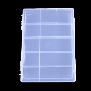 Plastic Bead Storage Containers, 15 Compartments, Rectangle, Clear, 28.5x19.5x2.2cm, Compartment: 53.5x60mm