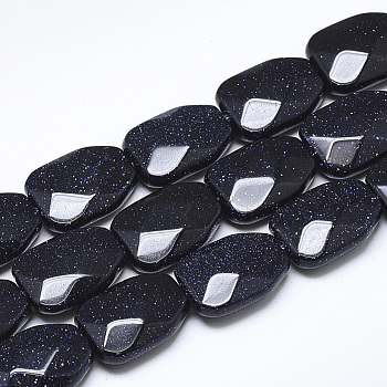 Synthetic Blue Goldstone Beads Strands, Faceted, Calabash, 16~16.5x12x6mm, Hole: 1mm, about 12pcs/strand, 7.8 inch