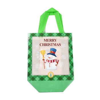 Christmas Theme Laminated Non-Woven Waterproof Bags, Heavy Duty Storage Reusable Shopping Bags, Rectangle with Handles, Lime, Snowman Pattern, 11x22x23cm