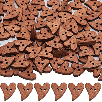 1 Bag Baking Painted Wooden Buttons, 2-Hole, Vintage Style, Heart, 19x17x4.5~5mm, Hole: 2.2mm, 100pcs/bag