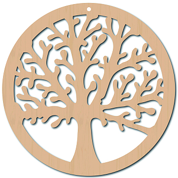 Laser Cut Wooden Wall Sculpture, Torus Wall Art, Home Decor Meditation Symbol, Flat Round, BurlyWood, Tree of Life Pattern, 30x30x0.6cm