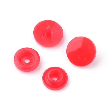 Plastic Snap Fasteners, Raincoat Snap Buttons, Flat Round, Red, 12x6.5mm