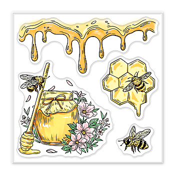 PVC Sakura Stamp, for DIY Scrapbooking, Bees, 100x100mm