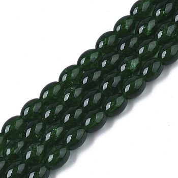 Transparent Crackle Glass Beads Strands, Oval, Green, 8x5.5~6mm, Hole: 1mm, about 100pcs/strand, 31.4 inch
