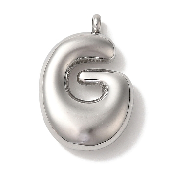 Non-Tarnish Ion Plating(IP) 304 Stainless Steel Pendants, Letter Charm, Stainless Steel Color, Letter G, 25.5x16.5x6mm, Hole: 2mm