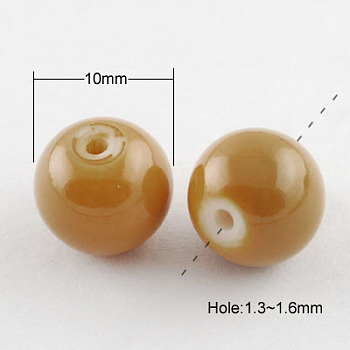 Painted Glass Bead Strands, Baking Paint, Round, Dark Goldenrod, 10mm, Hole: 1.3~1.6mm, about 80pcs/strand, 31.4 inch