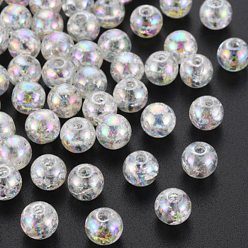 Transparent Crackle Acrylic Beads, AB Color Plated, Round, Creamy White, 8x7mm, Hole: 1.8mm, about 1745pcs/500g