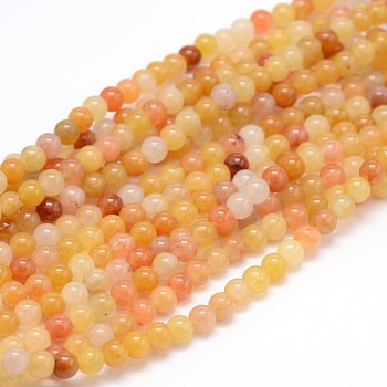 Natural Gemstone Red Yellow Jade Round Bead Strands, 8mm, Hole: 1mm, about 50pcs/strand, 16 inch